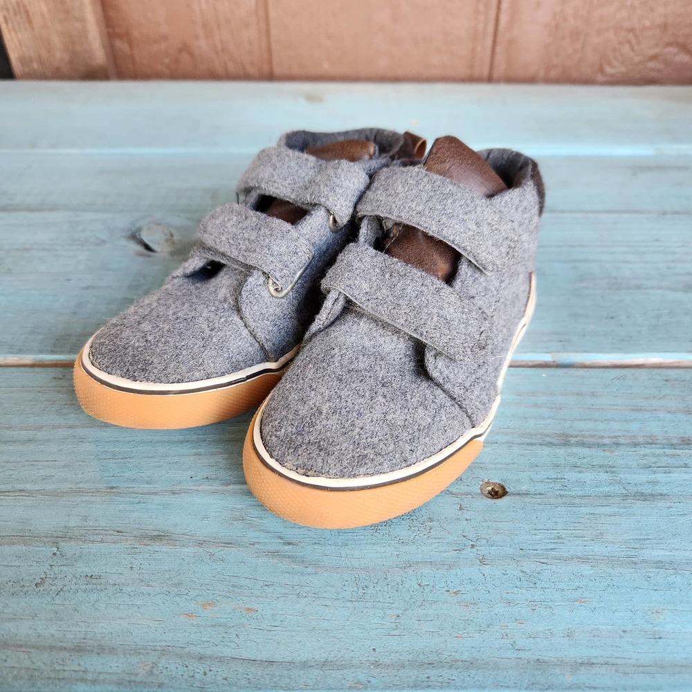 Cat and Jack Boots Toddler 9 Harrison Gray Felt Brown Leather Hook Loop Low Top